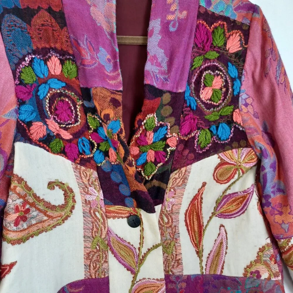 Soft Surroundings Jacket Pink Paisley Patchwork Boho Embroidered Womens Small‎